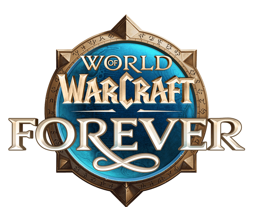 Offizielles Logo von World of Warcraft: Forever mit goldenem Kompassrahmen und blauem Kern